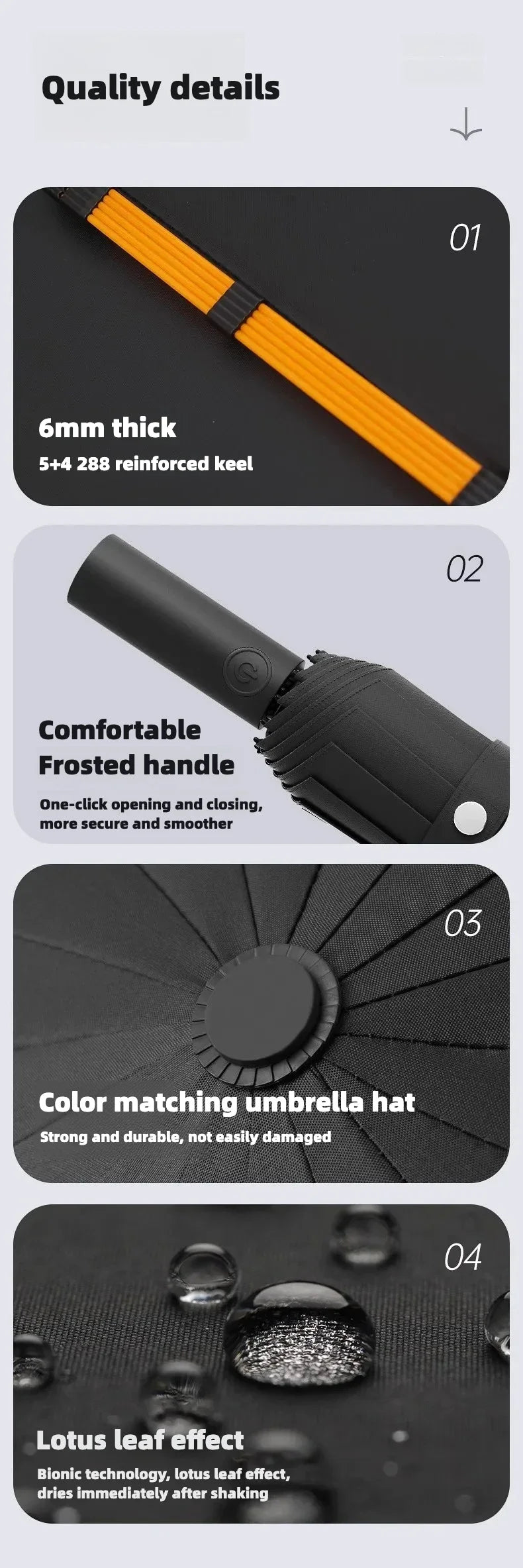 Stormproof Automatic Folding Umbrella - 288-Rib Reinforced Windproof Rain & Sun Umbrella with UPF50+ UV Protection (Men's Large)