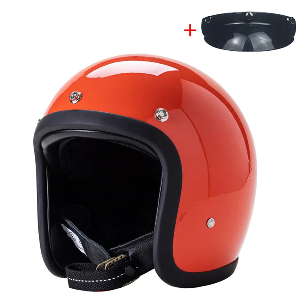 Vintage 500TX Open Face Motorcycle Helmet - Retro 3/4 Jet Style Scooter Helmet (Japanese/Korean Design)