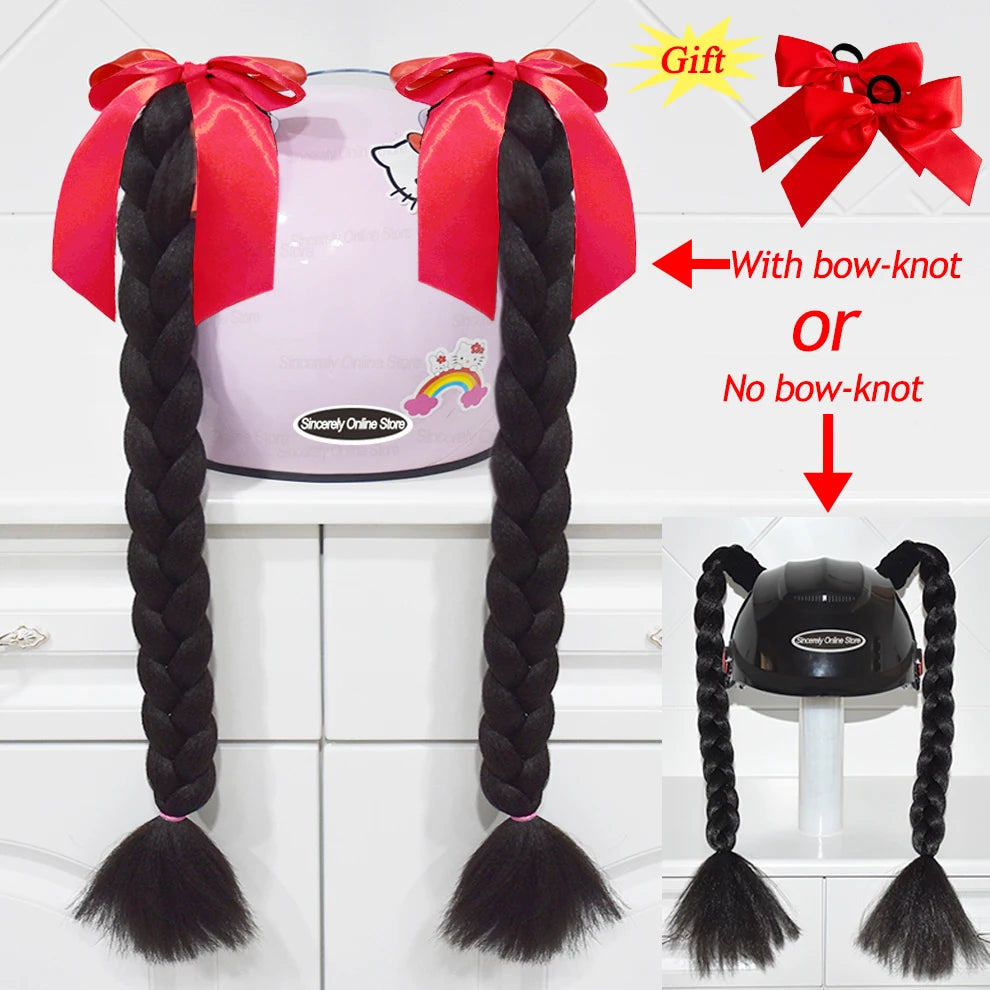 Motorcycle Helmet Braids - 2 Piece Set Women's Ponytail Wig with Suction Cup for Motorbike Helmets (164 Colors Available, Dual Pigtail Twist Style)