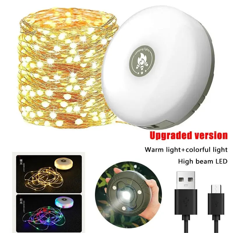 Rechargeable 10M LED Light Strip - Waterproof Camping Atmosphere Lamp Belt for Outdoor Tent Garden Room Decoration