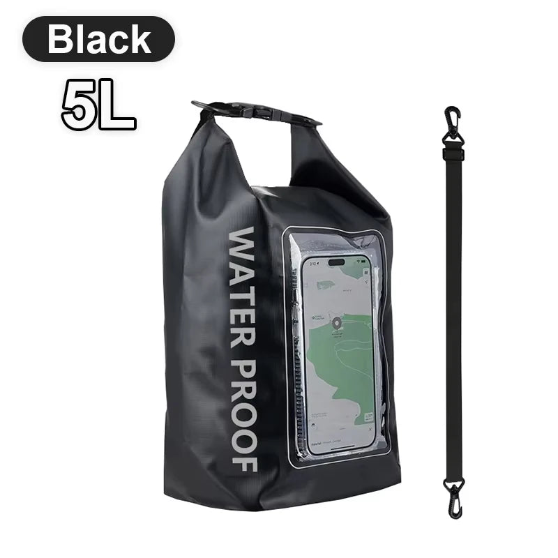PVC Waterproof Dry Bag 2L - Touch Screen Phone Pouch for Swimming Rafting Surfing Boating - Shoulder Bag