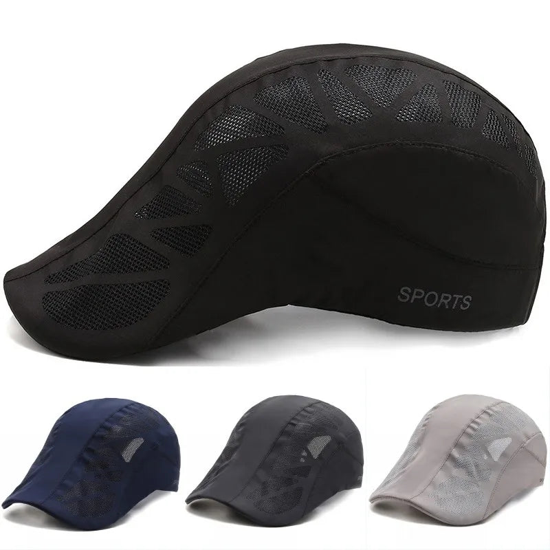 Men's Quick-Dry Mesh Golf Cap - Breathable Flat Visor Sun Hat for Outdoor Sports