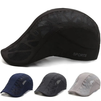 Men's Quick-Dry Mesh Golf Cap - Breathable Flat Visor Sun Hat for Outdoor Sports