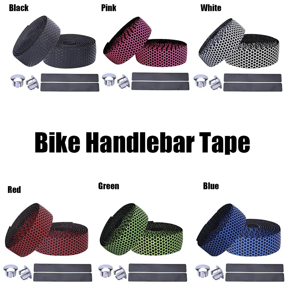Road Bike Handlebar Tape - Anti-Slip EVA Foam Bar Wrap with Shock Absorption - Faux Leather Cycling Grip Tape with End Plugs (1 Pair)