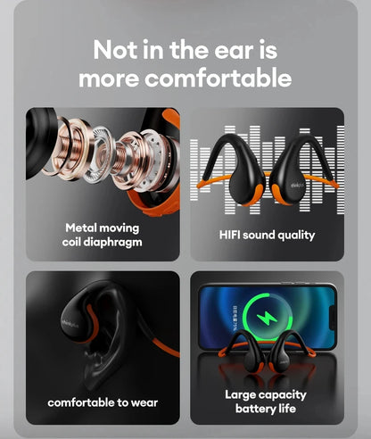 Air Conduction Wireless Headphones - Bluetooth 5.3 Sport Earphones with Ear Hook & Mic