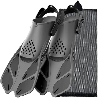 Adjustable Open Heel Swimming Fins - Short Silicone Diving Flippers with Quick-Release Buckles for Adult Men & Women Travel Size