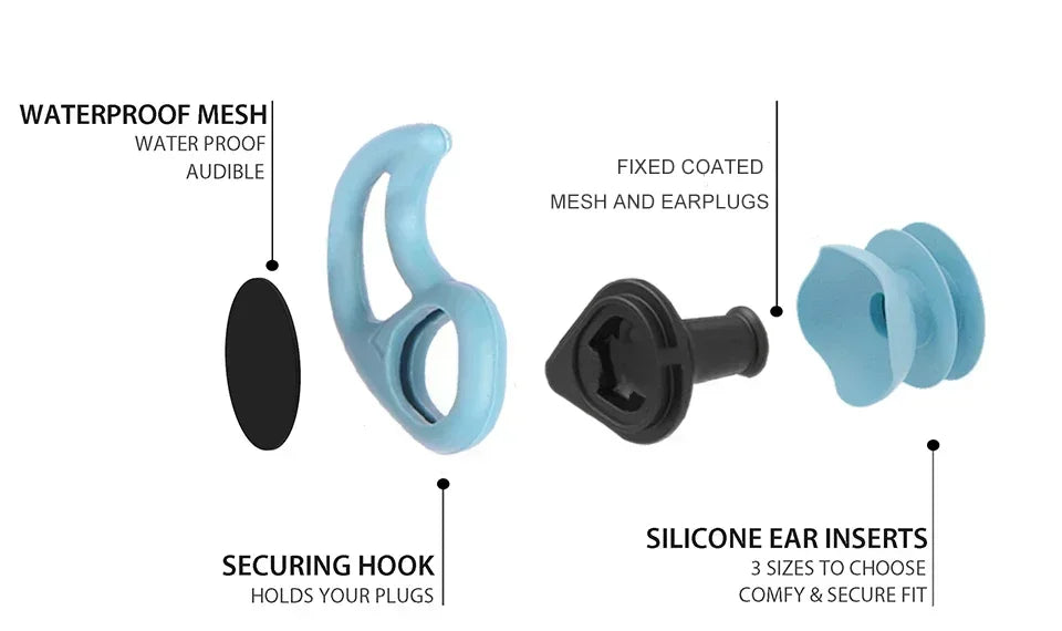 Universal-Fit Waterproof Ear Plugs with Sound Transmission - Swimming Surfing Diving Water Sports Accessories with Lanyard