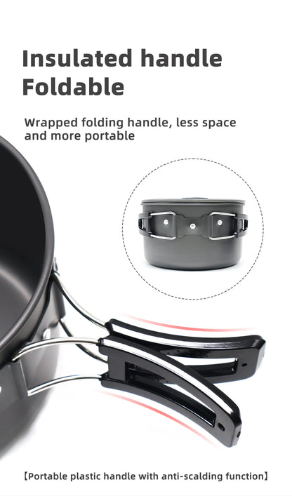 PACOONE Portable Camping Cookware Set - Complete Outdoor Cooking Kit with Pot, Kettle, Pan & Tableware for Hiking and Picnic