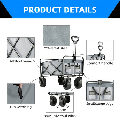 Heavy-Duty Collapsible Beach Wagon - All-Terrain Wheels, Large Capacity Folding Cart for Outdoor Camping