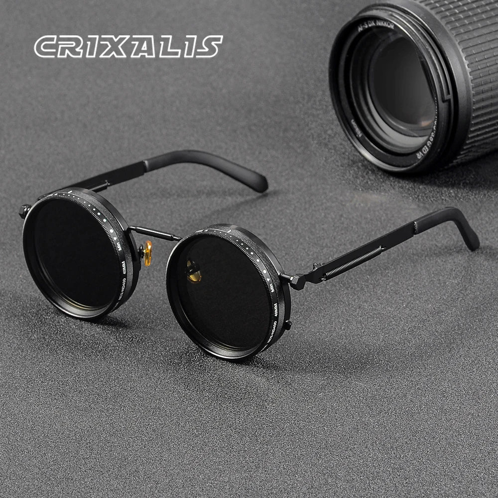 CRIXALIS Polarized Round Sunglasses - ND9 Adjustable Dimming, Retro Punk Style for Men & Women, UV400 Outdoor Fishing Eyewear