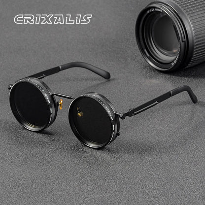 CRIXALIS Polarized Round Sunglasses - ND9 Adjustable Dimming, Retro Punk Style for Men & Women, UV400 Outdoor Fishing Eyewear