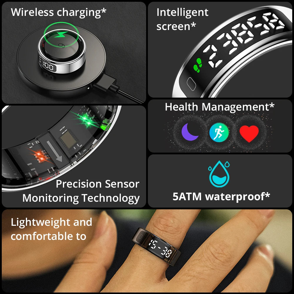 COLMI R12 Smart Ring 2025 - Touch Display Screen, Wireless Charging, Health Tracking, 5ATM Waterproof for Men & Women