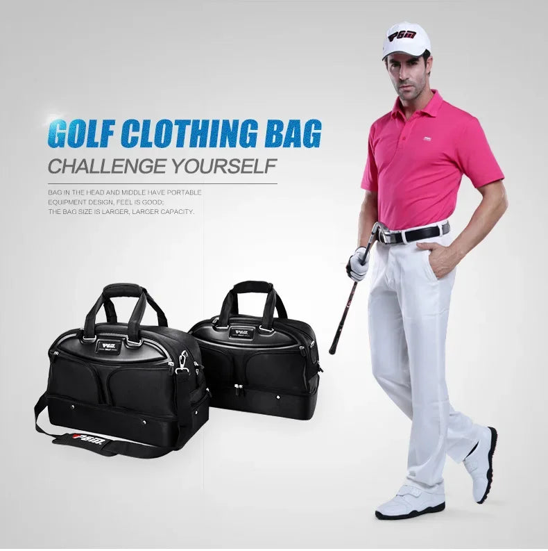 PGM Authentic Men's Golf Clothing Bag YWB005 - Double-Decker All-Black Design with Super Large Capacity, High-End Ball Bag