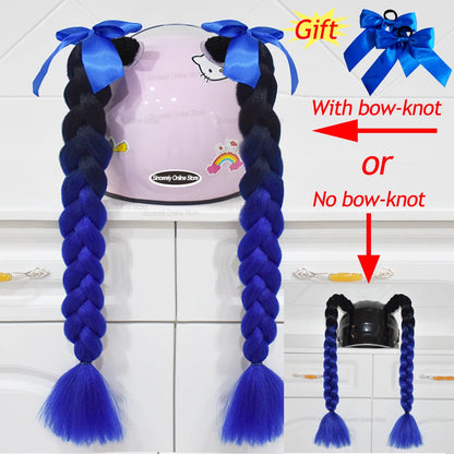 Motorcycle Helmet Braids - 2 Piece Set Women's Ponytail Wig with Suction Cup for Motorbike Helmets (164 Colors Available, Dual Pigtail Twist Style)
