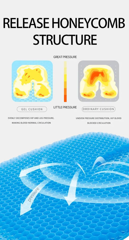 Gel Seat Cushion - Breathable Honeycomb Design for Pressure Relief, Back & Tailbone Pain - Summer Comfort for Home, Office, Wheelchair & Car