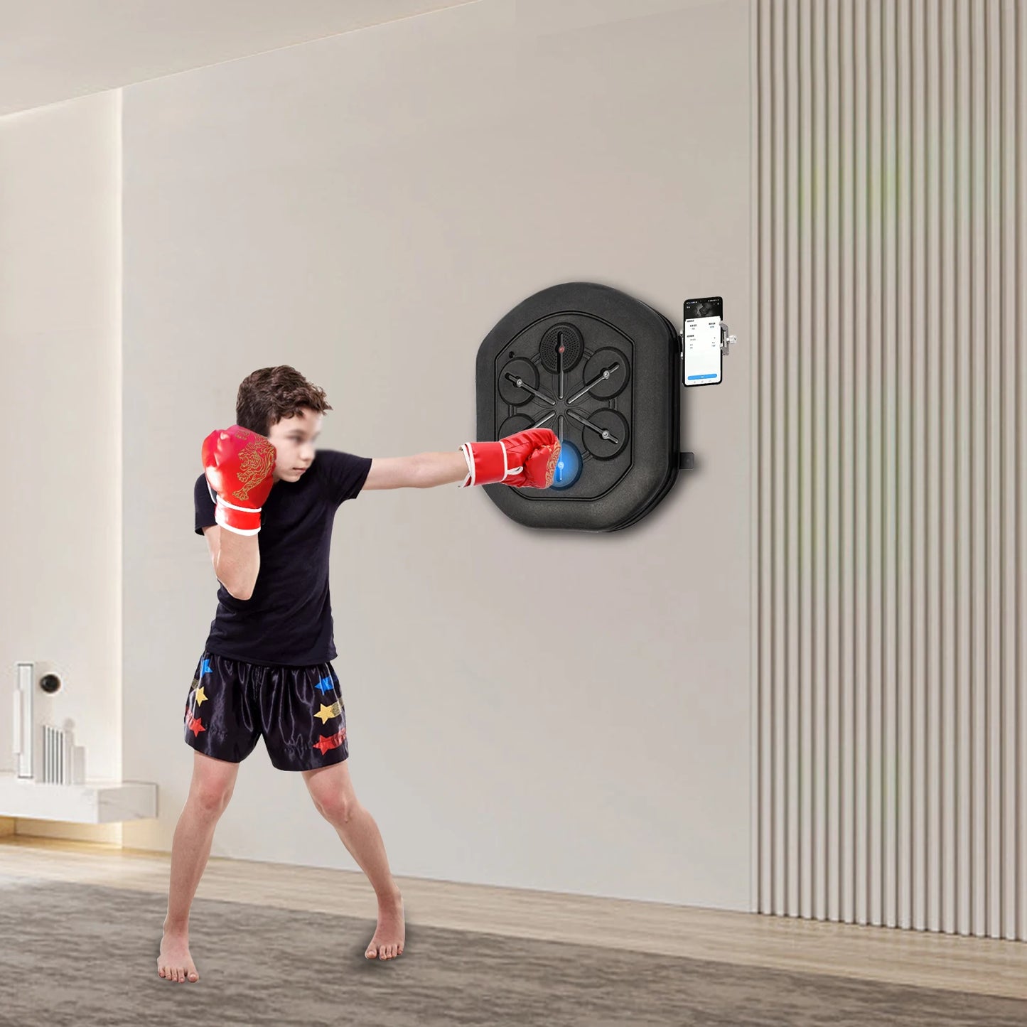 Smart Music Boxing Training Machine - Wall-Mount Bluetooth Punch Trainer with LED Light & Gloves for Home Gym