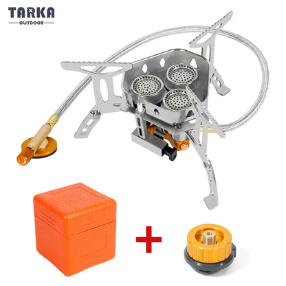 Professional 3-Head Gas Stove - 5800W Folding Camping Burner - Portable Backpacking Furnace for Outdoor Hiking, Picnic & BBQ