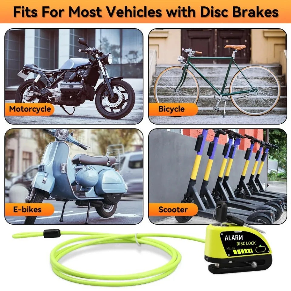 Motorcycle Disc Lock Reminder Cable - 1.2M Yellow Anti-Theft Security Alarm Spring Rope
