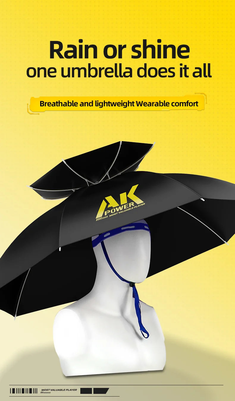Hands-Free Umbrella Hat - UPF 50+ UV Protection, 7-Rib Waterproof Folding Headwear for Fishing & Gardening