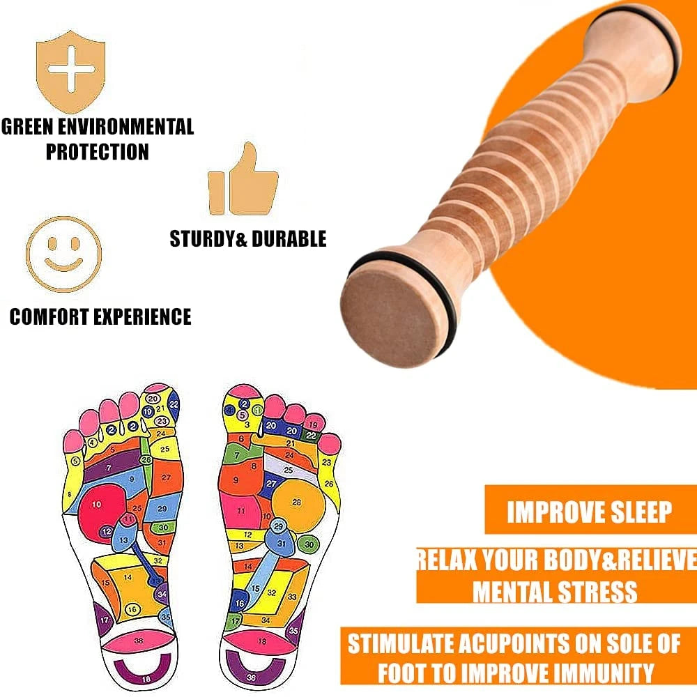 Wooden Foot Massage Roller - Acupressure Relief for Plantar Fasciitis & Foot Pain