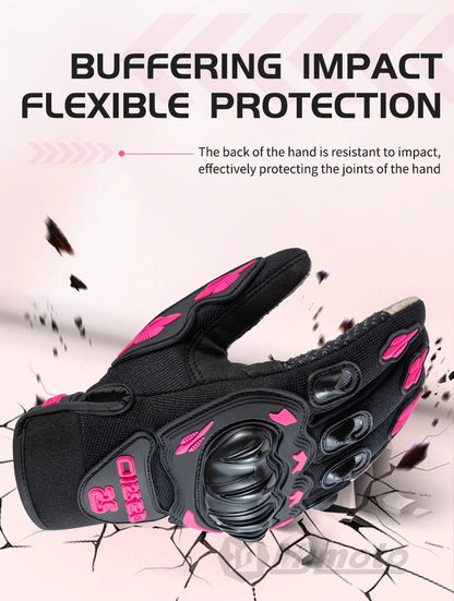 Women's Pink Breathable Motorcycle Gloves - Anti-Fall Touch Screen Motocross Riding Gloves