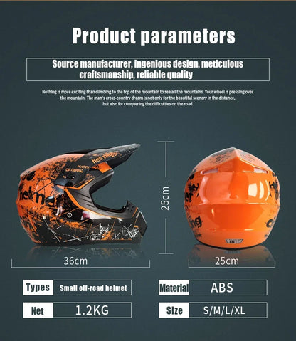 Kids Motocross Helmet Kit - DOT/ECE Certified Full-Face Helmet with Goggles & Gloves (Youth Off-Road Protection Set)