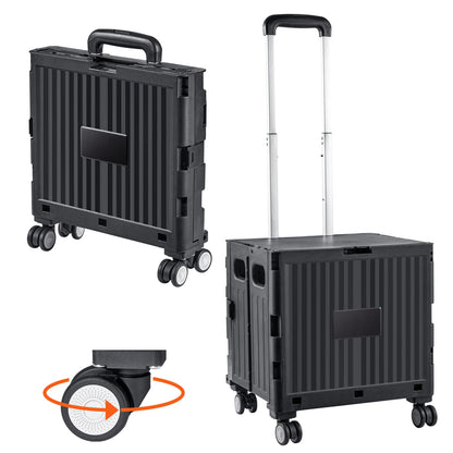 SucceBuy Foldable Utility Cart - Portable Shopping Crate with Telescopic Handle & Wheels for Travel, Office & Garden