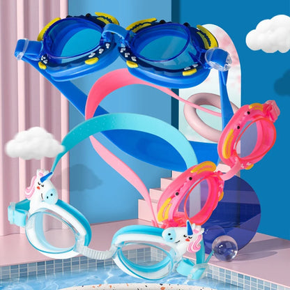 Kids Waterproof Swimming Goggles - Colorful Cartoon Pony Design with Anti-Fog & Adjustable Strap