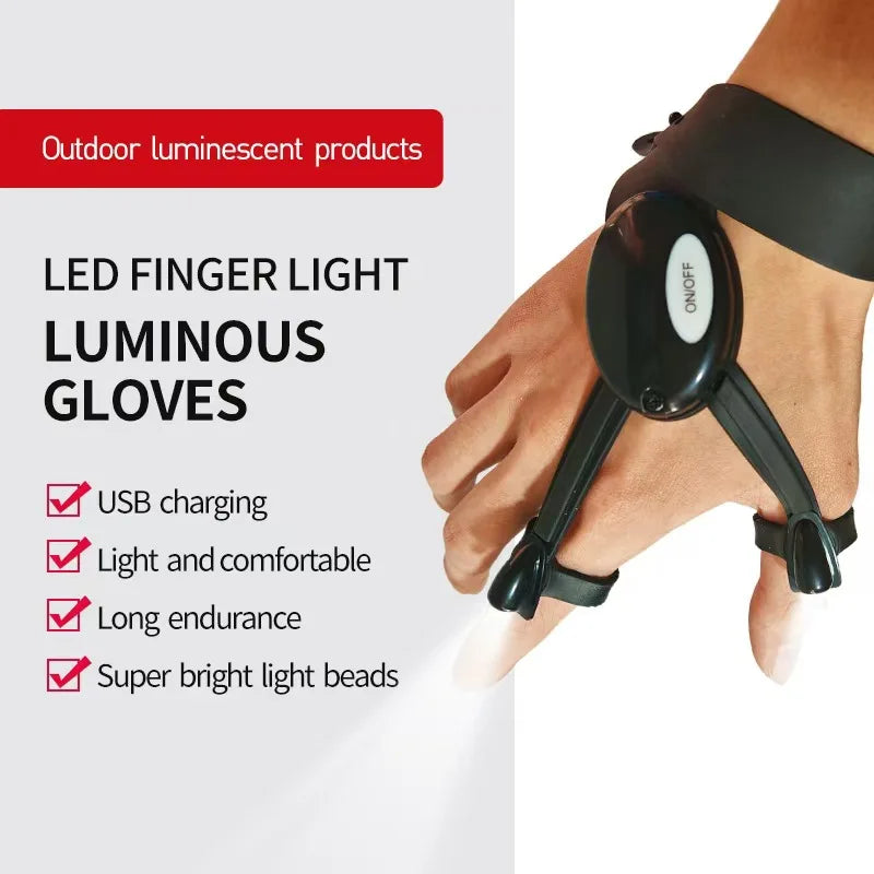 LED Fishing Gloves - Rechargeable Half-Finger Gloves with Built-In Flashlight for Night Fishing & Outdoor Activities
