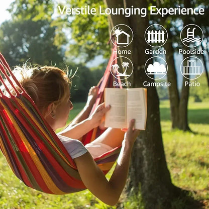 Canvas Outdoor Hammock - Heavy Duty Camping Swing with Tree Ropes - 200kg Weight Capacity - Ideal for Garden, Patio & Backyard