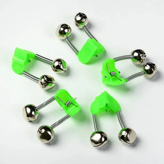Fishing Rod Bite Alarm Set - 5 Pack Green ABS Bell Clamps with Metal Tips for Outdoor Fishing