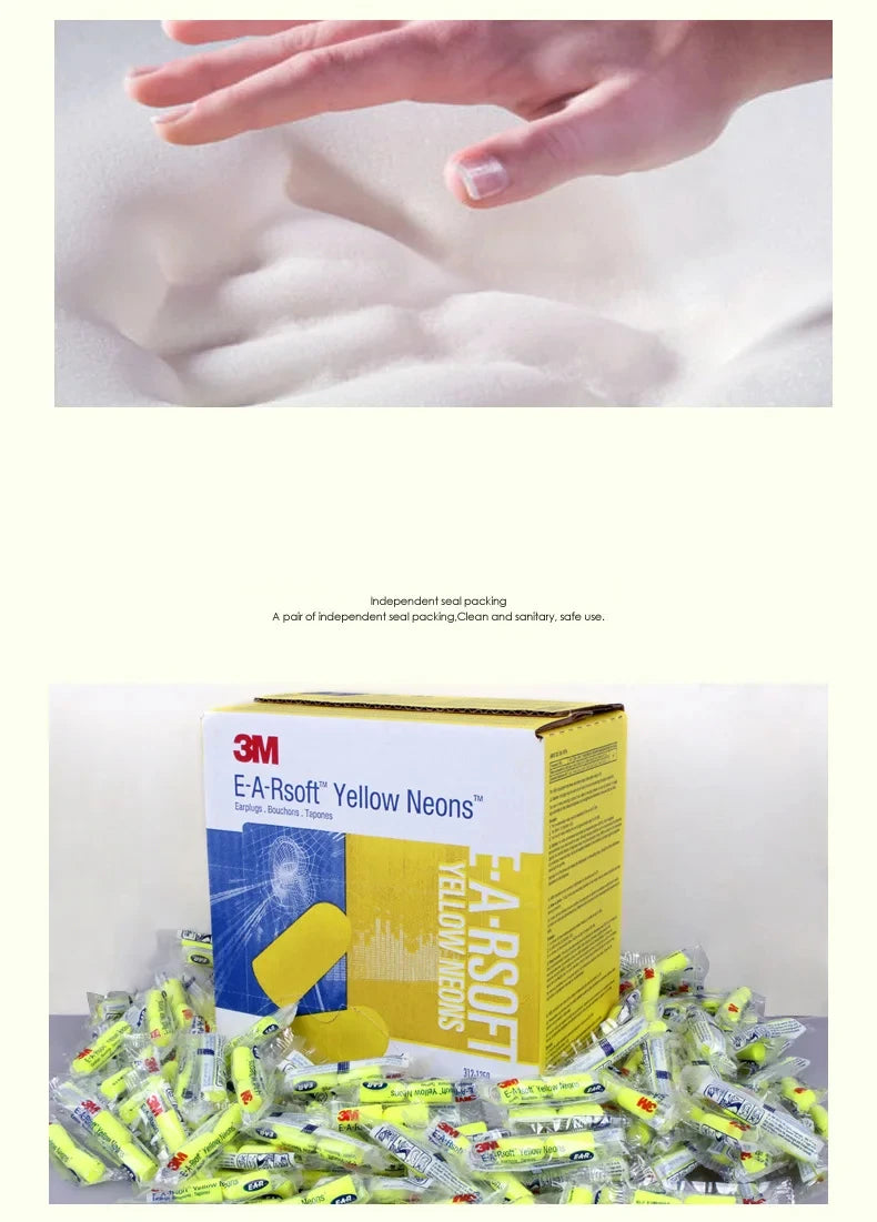 3M 312-1250 Foam Ear Plugs - 10 Pairs Corded Soft Noise Reduction Earplugs for Swimming & Hearing Protection