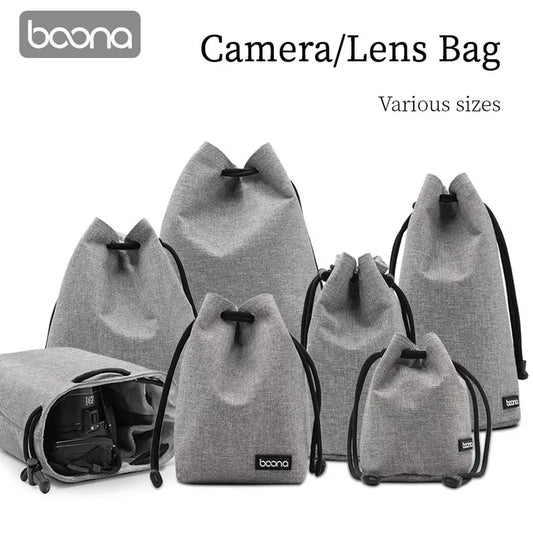Camera Lens Bag - Waterproof Drawstring Pouch with Fleece Protection for DSLR Cameras