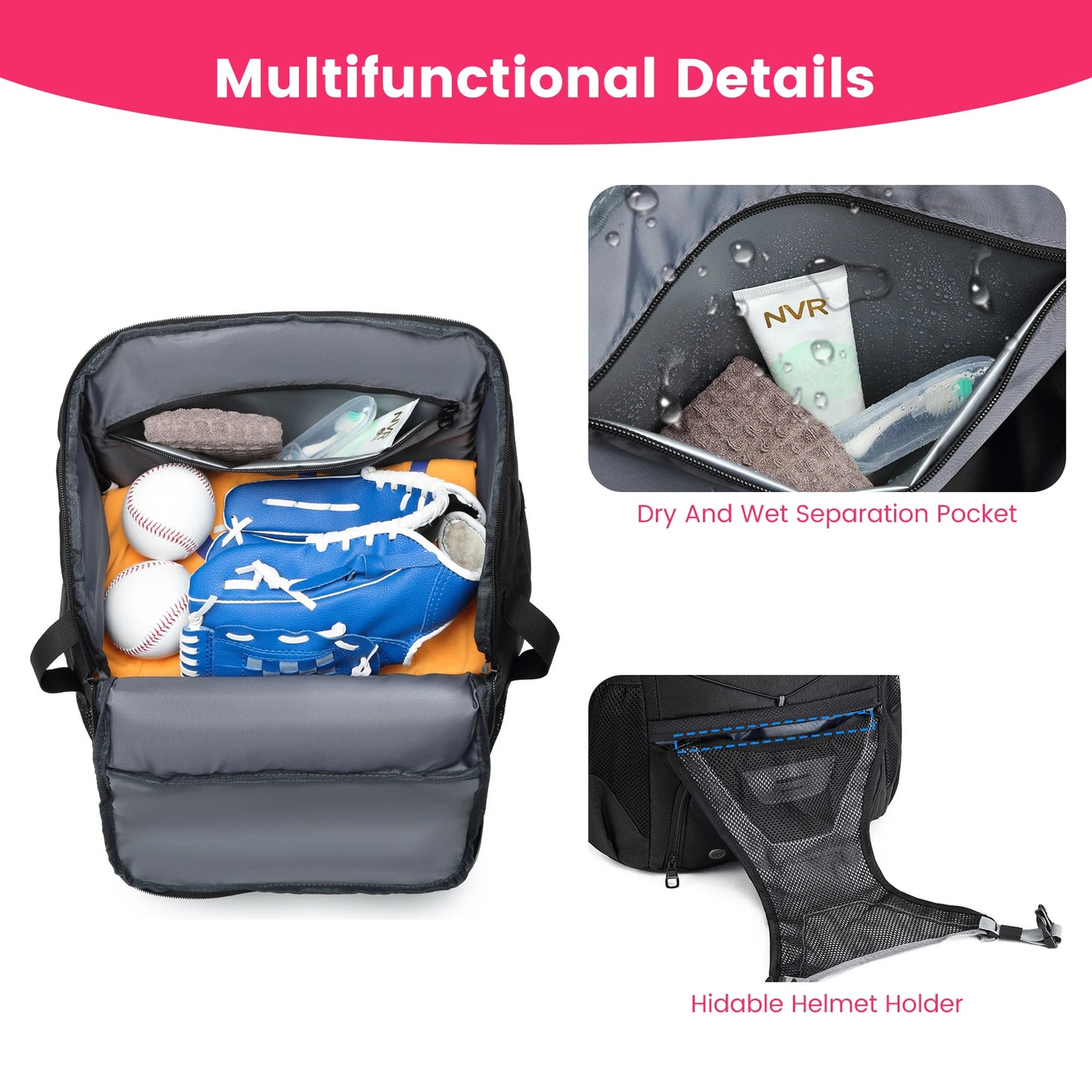 Youth Baseball Softball Backpack - Large Capacity Equipment Bag with Shoe Compartment