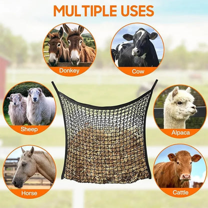 Large Capacity Slow Feed Hay Net - Hanging Feeder Bag for Horses, Goats & Sheep