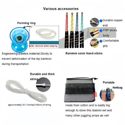 Diabolo Chinese Yoyo Set - Portable Fitness Gear for Agility Exercise (Adults, Kids & Elderly - Indoor/Outdoor)