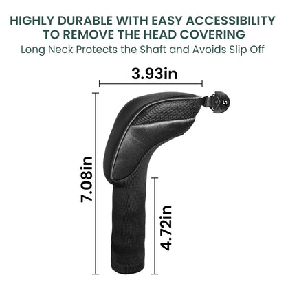 Premium Golf Club Head Covers for Woods & Hybrids - 1 Piece Long Neck Design