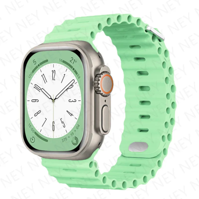 Ocean Strap Silicone Band for Apple Watch - Compatible with Ultra 2, Series 9/8/7/6/5/4/3/SE - All Sizes (49mm, 45mm, 44mm, 42mm, 41mm, 40mm) - Premium Silicone Bracelet Wristband