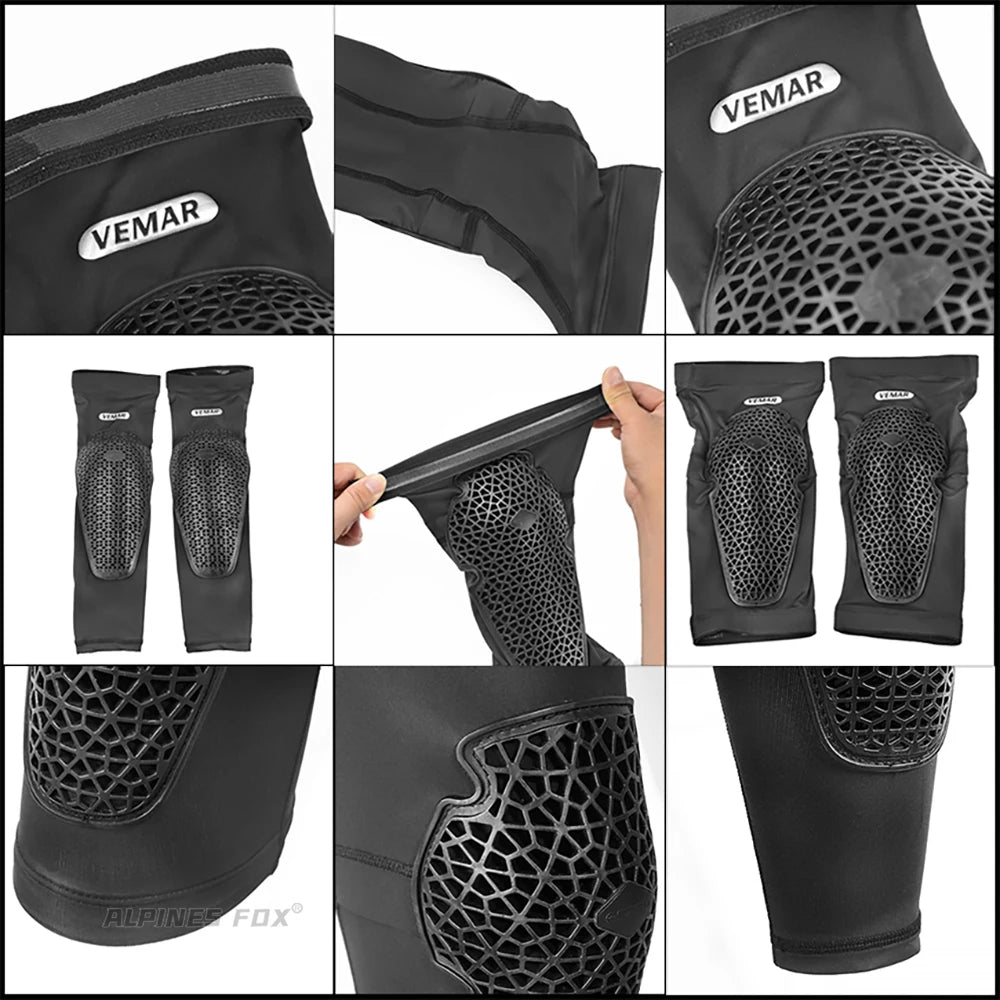 VEMAR Motorcycle Knee and Elbow Pads - Breathable Anti-Fall Protection Guards for Motocross, MTB, DH Cycling - High Elasticity Sleeves