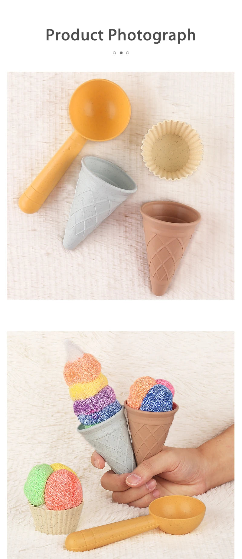 Beach Ice Cream Play Set - 4-Piece Pretend Play Kit with Cups, Spoons & Molds