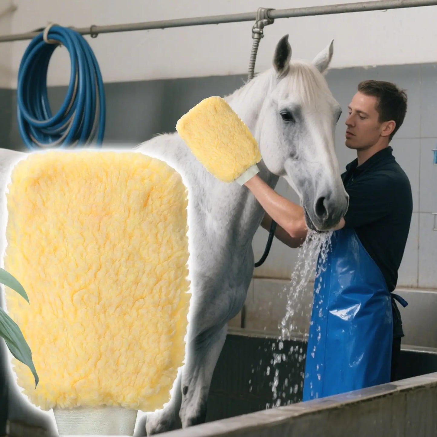 Fleece Grooming Mitt for Horses - Tick Applicator Glove for Bathing & Cleaning, Multifunctional for Cats, Dogs & Bunnies, 1pc