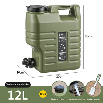 Portable Water Container 12L (3.2 Gallon) - BPA-Free Food-Grade PE Bucket for Camping, Hiking & Emergency Storage