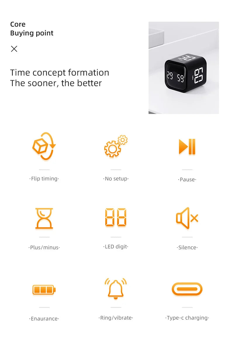 Digital Flip Timer with Vibration and Sound Alerts - 5-60 Minute Countdown
