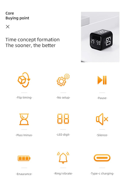 Digital Flip Timer with Vibration and Sound Alerts - 5-60 Minute Countdown