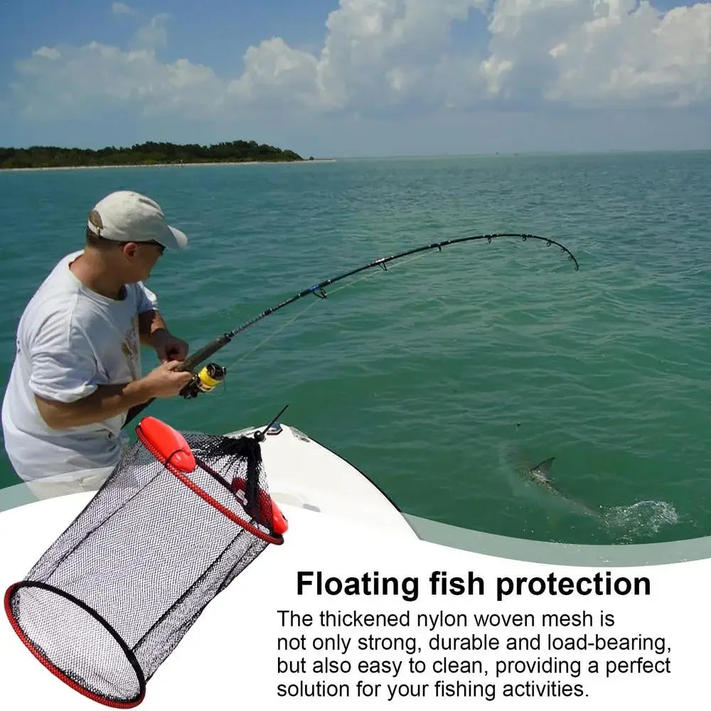 Portable Floating Fishing Net - Thickened Woven Mesh Landing Basket with Anti-Jump Design for Fish, Shrimp & Lobster Storage