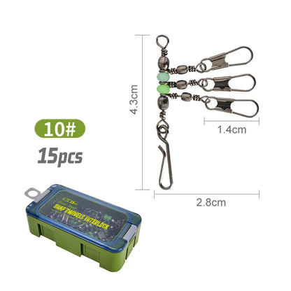 Premium Fishing Swivel Connector Set - Size 8# 10# with Bearing Rolling Swivel & Interlock Snap