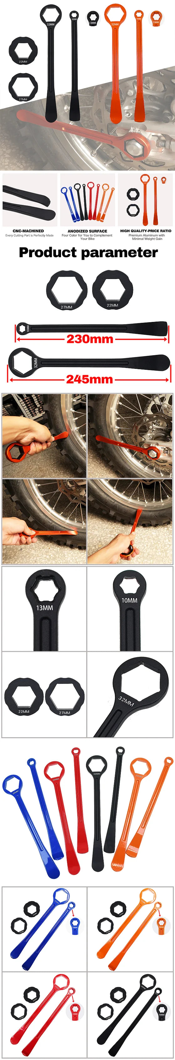 Universal CNC Tire Lever Tool & Axle Wrench - Motocross Tire Change Spoon for KTM Husqvarna Honda Yamaha Kawasaki Suzuki SHERCO Beta