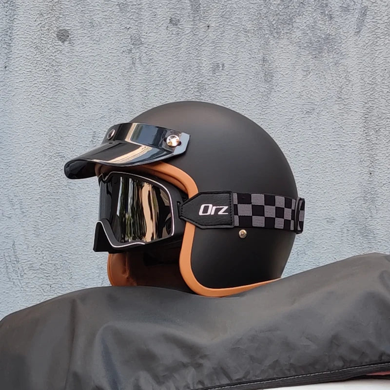 Retro 3/4 Open-Face Motorcycle Helmet - Semi-Open Cross-Country Winter Riding Helmet
