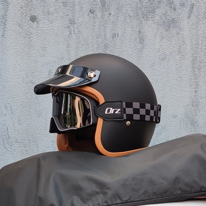 Retro 3/4 Open-Face Motorcycle Helmet - Semi-Open Cross-Country Winter Riding Helmet