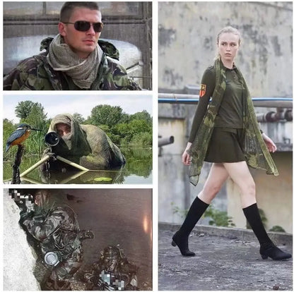 75" x 35" Tactical Camouflage Mesh Scarf - Polyester-Cotton Camo Net for Hunting, Shooting & Outdoor Sports